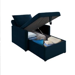 Sofá 3 em 1 Chaise, Cama e Baú Neve Azul Estofama - 6
