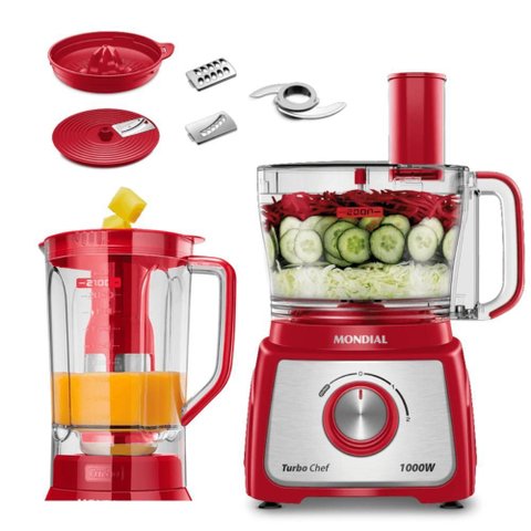 Multiprocessador Mondial Turbo Chef 7 em 1 com Função Turbo 1000w Vermelho 127v - Mpn-01-re