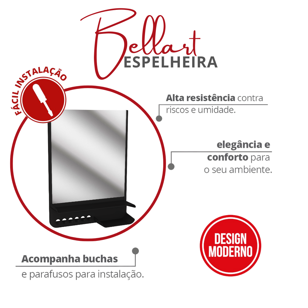 Espelheira Bellart para Banheiro Tam. 34,9 X 25,9cm Cor Preto Durín - 2