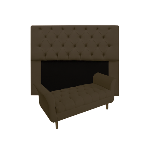 Jogo Com Cabeceira Mirage + Recamier Grécia Casal 140 cm Suede Marrom - LM DECOR