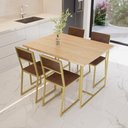 Ver imagem 1 de Conjunto Mesa de Jantar Retangular Pinus 4 Cadeiras Estofado Riviera Industrial Dourado Don Castro D