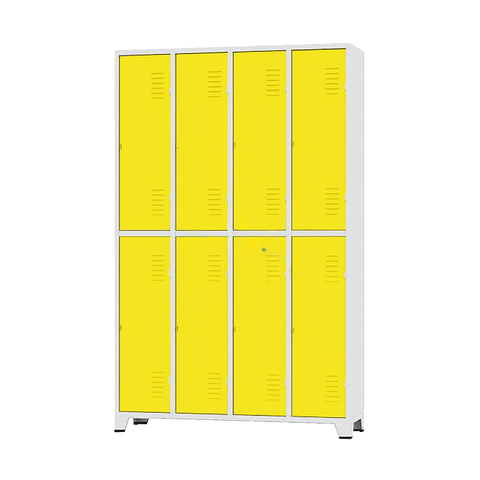 Armário Roupeiro de Aço Vestiário Academia 8 Portas C/ Prateleira Amarelo com Chave