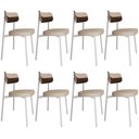 Ver imagem 1 de Kit 08 Cadeiras Estofada para Sala de Jantar Astrid Branco C01 Linho Areia Courino Whisky - Lyam