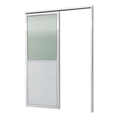 Porta de Correr Alumínio Branco Parede 1 Folha Lambril C/visor Maxx
