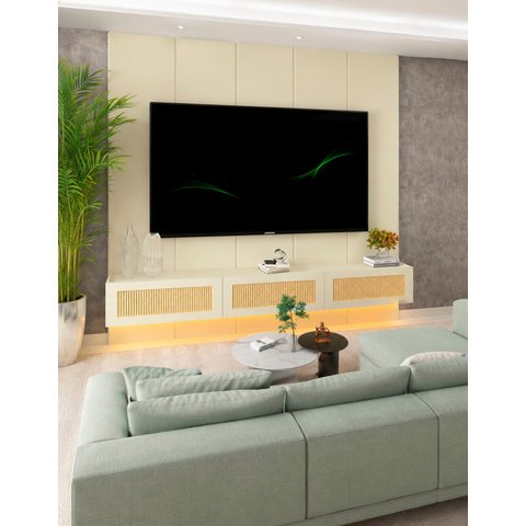 Conjunto Painel Home Modulo Suspenso TV 85 Polegadas Palina Cor:Off-White