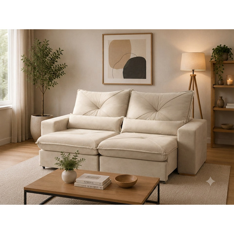 Sofa Veneza 2.50 Nobly Veludo Bege