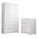Ver imagem 1 de Jogo de Quarto Infantil Duda com Guarda Roupa 3 Portas e Cômoda Branco - Phoenix Baby