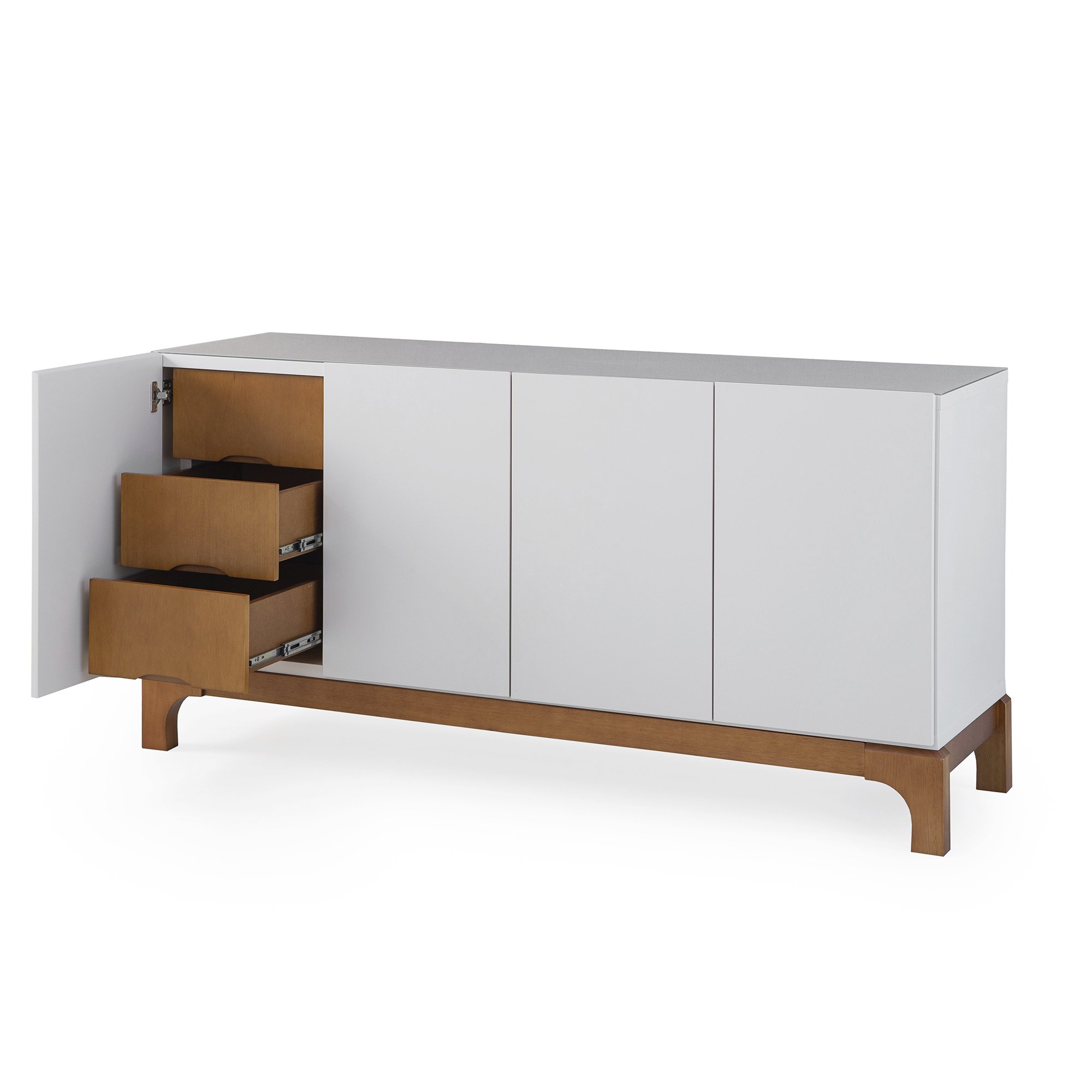 Balcão Buffet 4 Portas 3 Gavetas para Sala de Jantar Cozinha - Perseu Off White/imbuia:180x45cm - 4