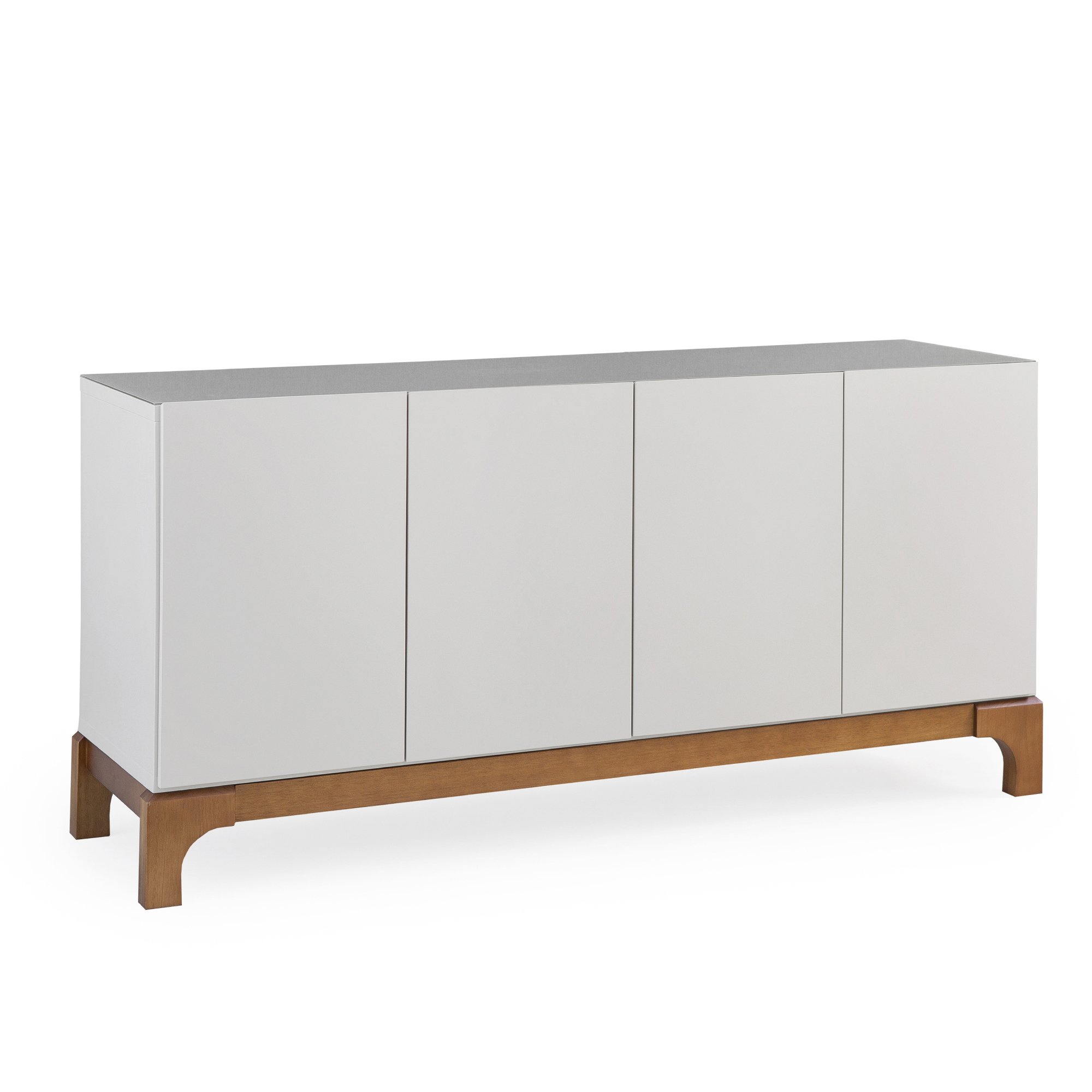 Balcão Buffet 4 Portas 3 Gavetas para Sala de Jantar Cozinha - Perseu Off White/imbuia:180x45cm