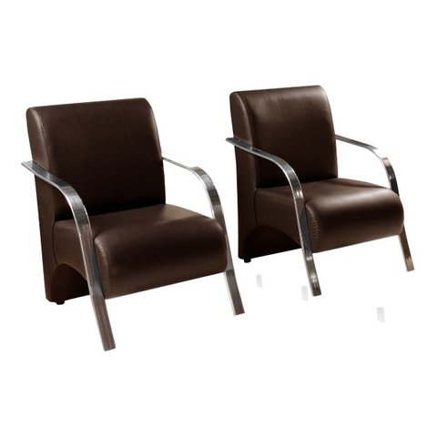 Kit 2 Poltronas Sevilha Braço Metal Decoração Recepção Escritorio Sala - Corino Marrom