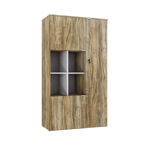Armário Alto com Nicho e 03 Portas 161,5x90x42cm Wlan90 Carvalho - Branco
