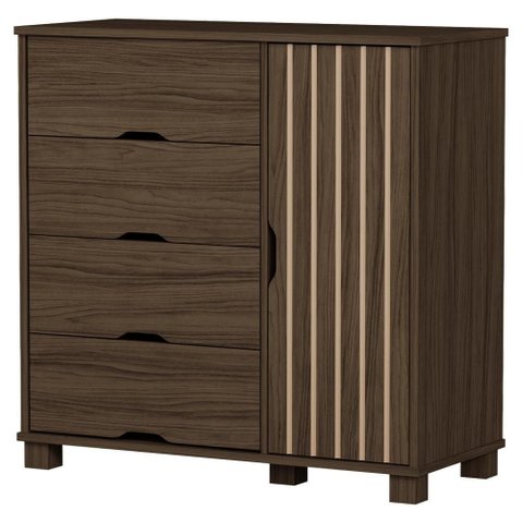 Comoda 4 Gavetas 1 Portas Mdf 81 Cm Bela Chocolate Decmade