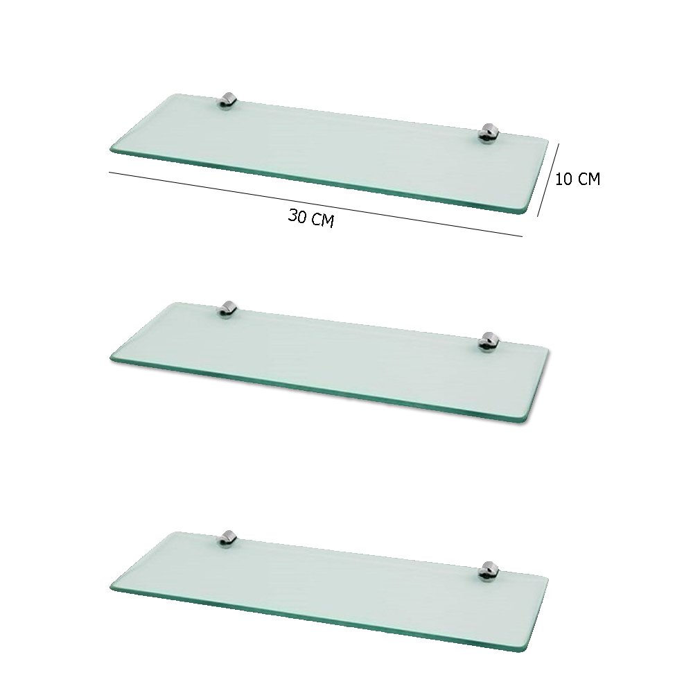Prateleira para Banheiro Cozinha Vidro Temperado 30 Cm 03 Unidades