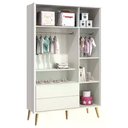 Ver imagem 4 de Guarda Roupa 3 Portas e Cômoda com Porta Theo Branco Fosco Pés Madeira Natural - Reller Móveis