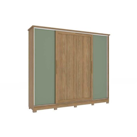 Guarda Roupa Casal 4 Portas de Correr e 4 Gavetas C- Pés Cb03n565 Nogueira-verde Oliva