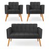 Kit 1 Sofá Namoradeira e 2 Poltronas Elisa Corino Preto Pés Palito Castanho - D'Rossi DRossi - 1