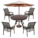 Ver imagem 1 de Jogo de Mesa 90cm Alumínio 4 Cadeiras Sling Piscina Jardim + Ombrelone