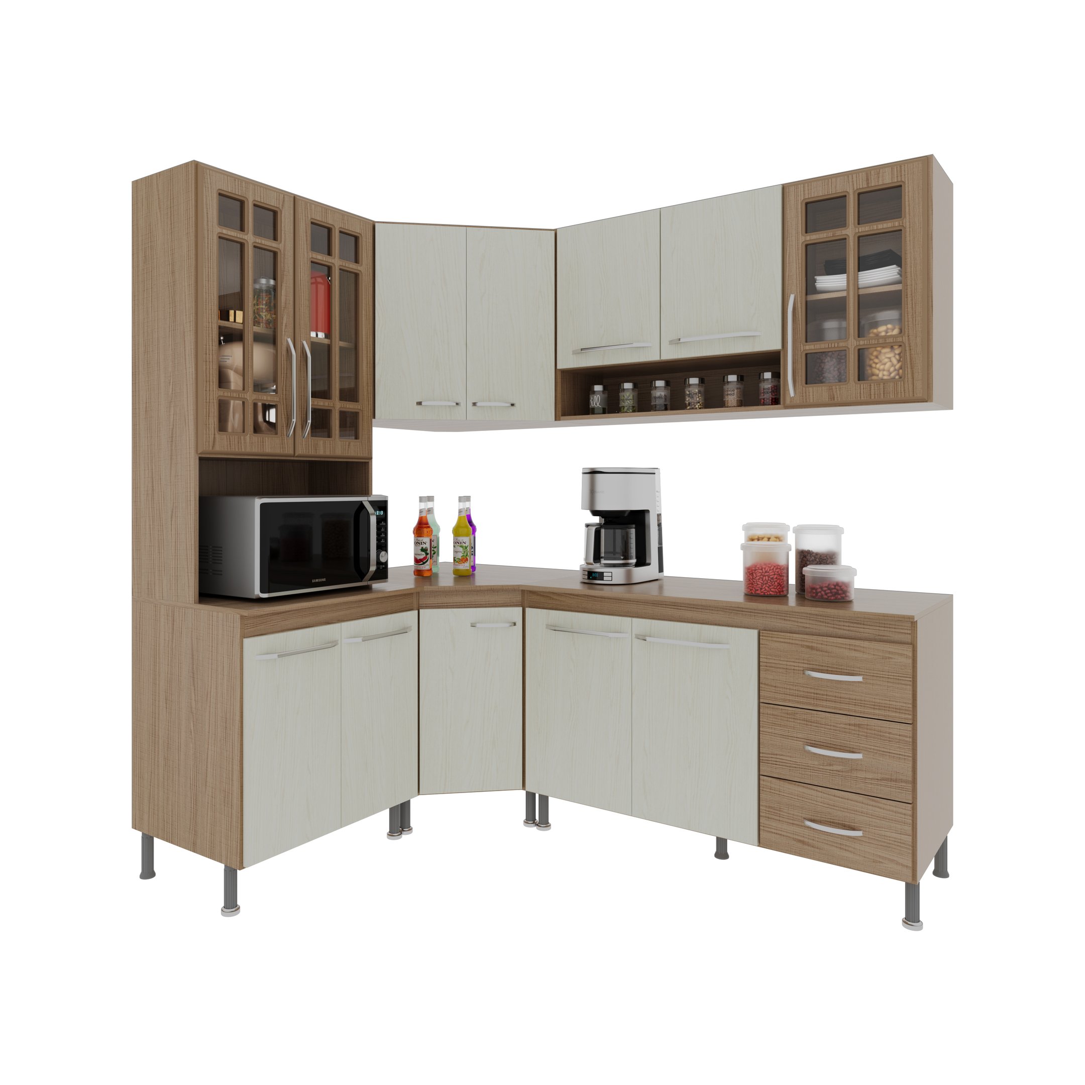 Cozinha Modulada Completa Fidelitá Paris 5 Peças 340cm 12 Portas 3 Gavetas com Tampo - 3