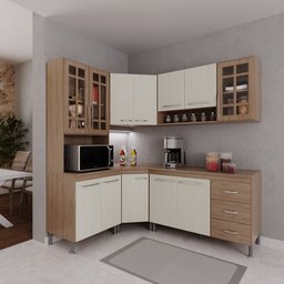 Cozinha Modulada Completa Fidelitá Paris 5 Peças 340cm 12 Portas 3 Gavetas com Tampo - 1
