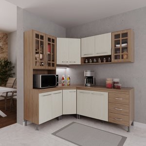 Cozinha Modulada Completa Fidelitá Paris 5 Peças 340cm 12 Portas 3 Gavetas com Tampo