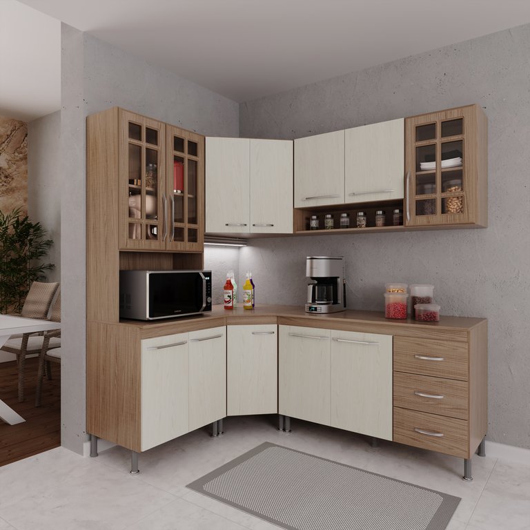 Cozinha Modulada Completa Fidelitá Paris 5 Peças 340cm 12 Portas 3 Gavetas com Tampo