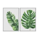 Ver imagem 1 de Kit 02 Quadros Decorativos - Aquarela Folhas Tropicais Flnt043 - Tela Canvas - 60x80cm