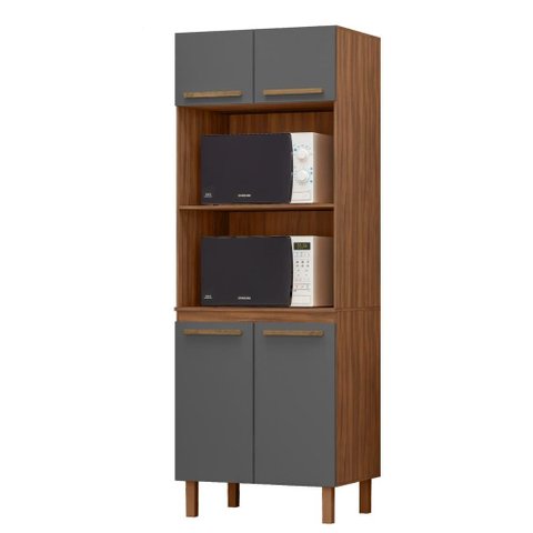 Paneleiro Pop Torre Quente 70cm com 4 Portas e 2 Nichos Freijo/chumbo/freijo