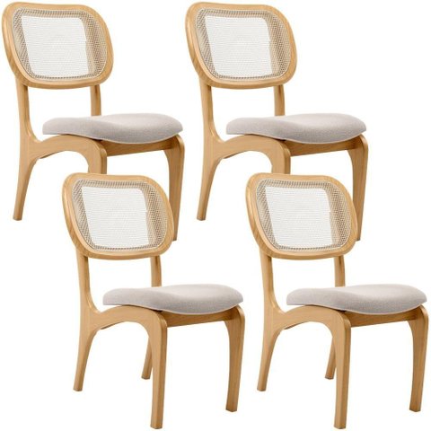 Kit 4 Cadeiras para Sala de Jantar Estofada e Tela Mariah L02 Bouclê Creme