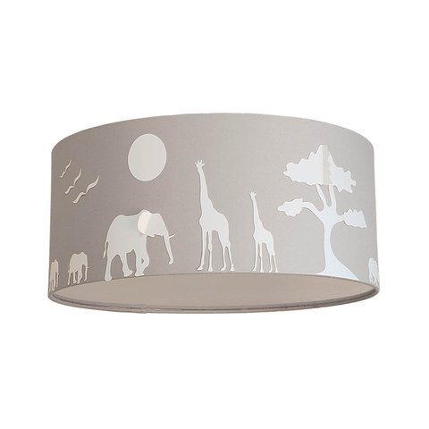 Luminária Plafon Safari Savana Cúpula Tecido 30x15cm: Cinza