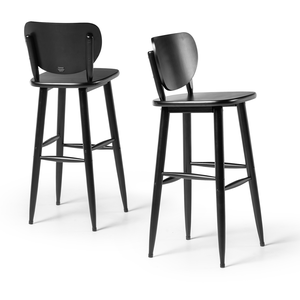 Kit 2 Banquetas Pretas Altas para Cozinha Área Gourmet em Madeira com Encosto