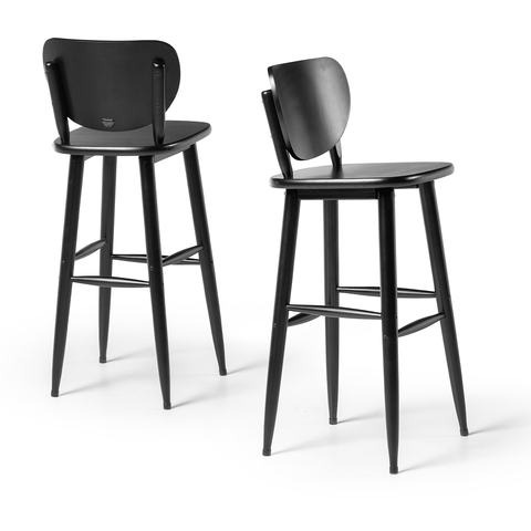 Kit 2 Banquetas Pretas Altas para Cozinha Área Gourmet em Madeira com Encosto