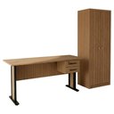 Ver imagem 1 de Mesa de Escritorio 2 Gavetas Armario Multiuso 2 Portas Amendoa Preto Tecno Mobili