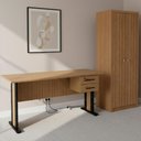 Ver imagem 2 de Mesa de Escritorio 2 Gavetas Armario Multiuso 2 Portas Amendoa Preto Tecno Mobili