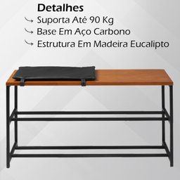 Banco Sapateira em Aço Preto com Almofada I19 Mell Dmobiliario - 2