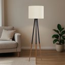 Ver imagem 1 de Luminaria Ranna Tripé em Ferro e Madeira Cúpula em Tecido:palha