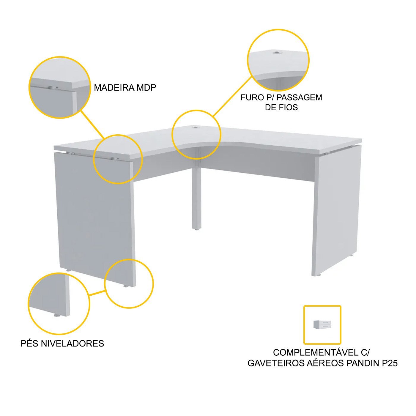 MESA EM L P/ ESCRITÓRIO 145X145 PANDIN P25 - CINZA ETP145145P25PP - 6