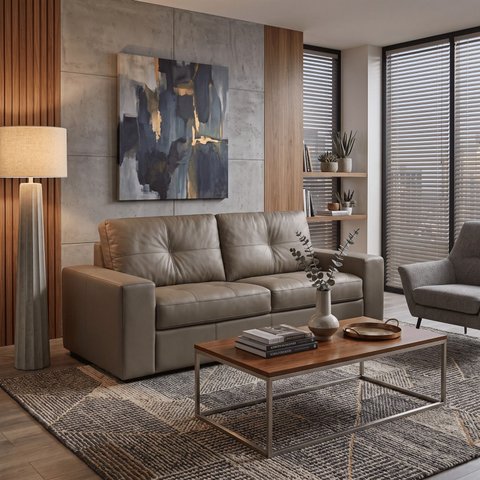 Sofá 3 Lugares Couro Oliva Moss Taupe 205cm Legitimo Natural Premium Adel Dekorien