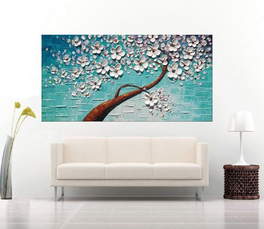 Quadro Pintura Tela Arvores e Flores Modernas Em Altos Relevos 2083: 50cm (A) x 100cm (L) - 3