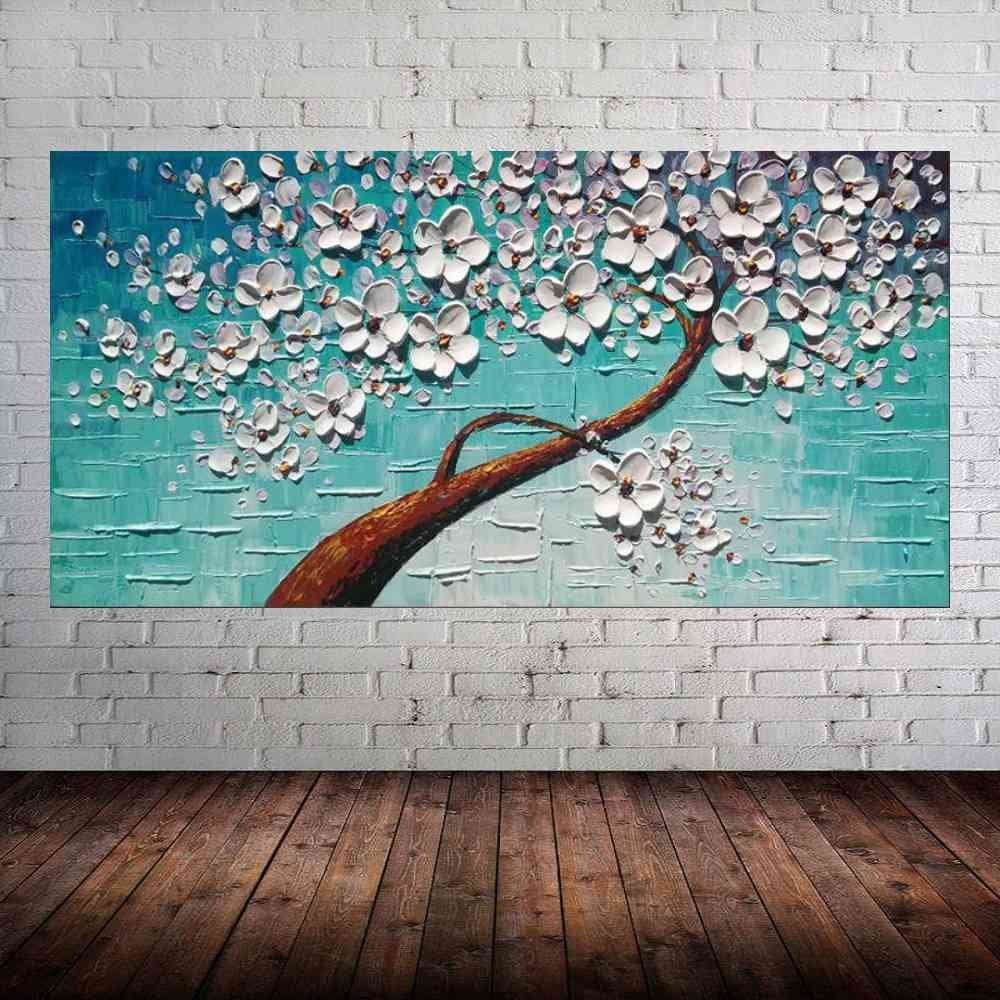 Quadro Pintura Tela Arvores e Flores Modernas Em Altos Relevos 2083: 50cm (A) x 100cm (L) - 1