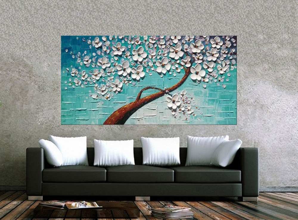 Quadro Pintura Tela Arvores e Flores Modernas Em Altos Relevos 2083: 50cm (A) x 100cm (L) - 2