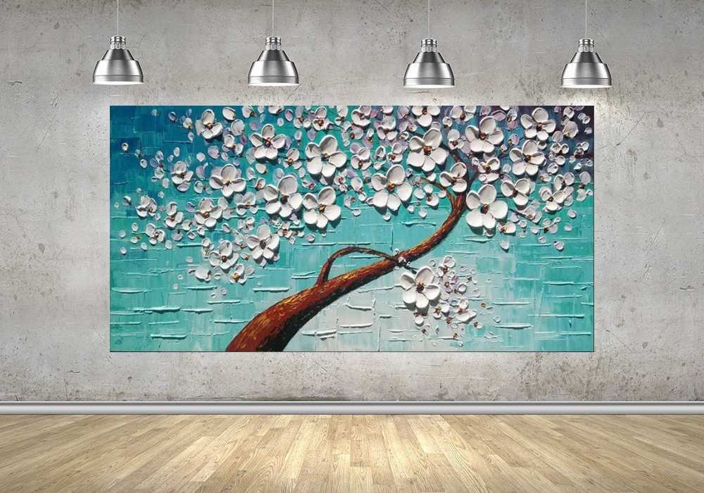 Quadro Pintura Tela Arvores e Flores Modernas Em Altos Relevos 2083: 50cm (A) x 100cm (L) - 4