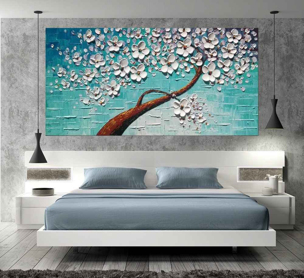 Quadro Pintura Tela Arvores e Flores Modernas Em Altos Relevos 2083: 50cm (A) x 100cm (L) - 5