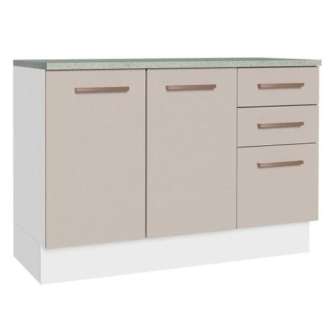 Balcão de Pia Cozinha 2 Portas e 3 Gavetas (com Tampo) Branco/crema Agata Madesa Branco/crema