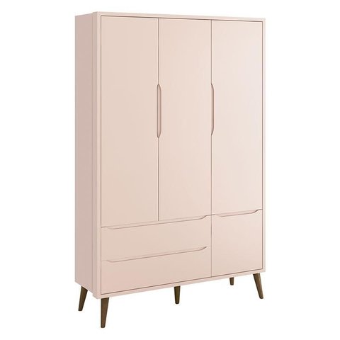 Guarda Roupa Infantil Theo 3 Portas Rosa com Pés Amadeirados – Reller