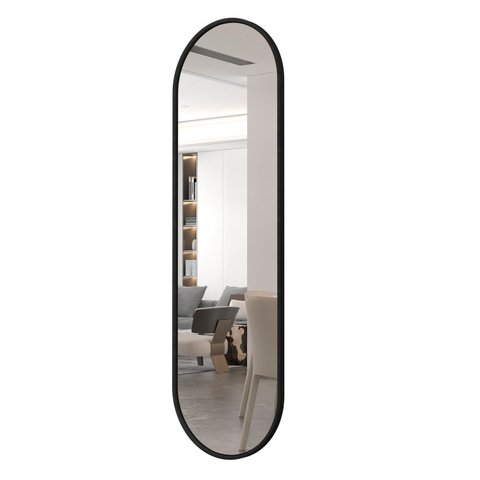 Espelho Oval com Borda em Courino 137CMX44,5cm Linha 2025 Preto
