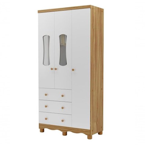 Armario Infatil 3 Portas 3 Gavetas Luna - Moveis Peroba Amendoa-branco