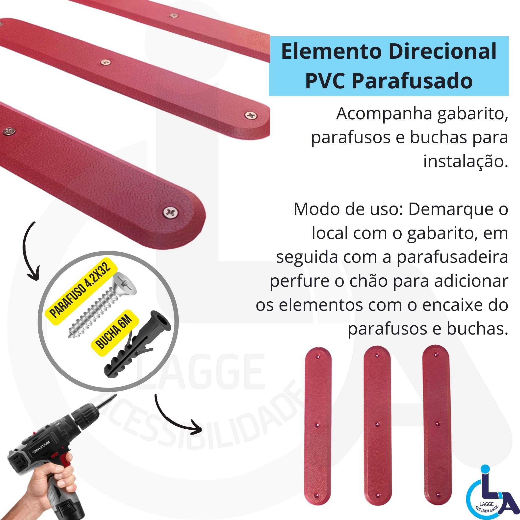 Elemento Tátil Direcional Pvc Parafusado Vermelho - 2