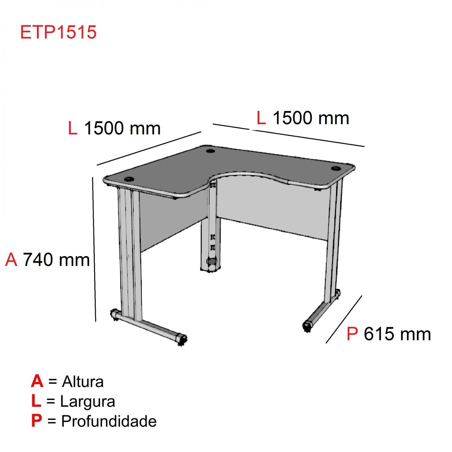 Mesa para Escritório em L Estação de Trabalho ETP1515 Maxxi - 3