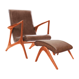 Poltrona Couro Natural Marrom Vk Anos 50 Acompanha Puff - 1