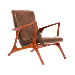 Poltrona Couro Natural Marrom Vk Anos 50 Acompanha Puff - 2